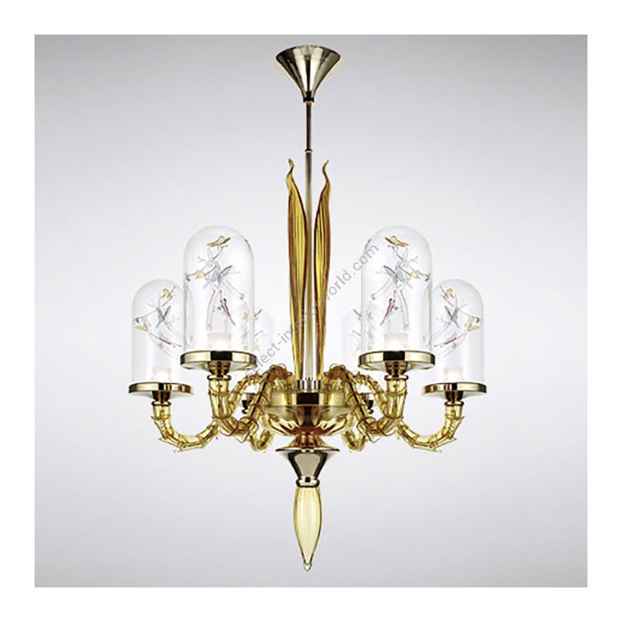 Polished Gold finish / Papillons lamp shade / Topaz glass color / 6 lights (cm.: 138 x 105 x 105 / inch.: 54" x 41" x 41")
