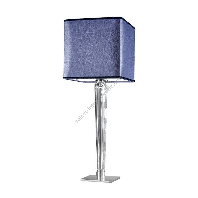 Table lamp / Chrome finish / Transparent glass / Blue fabric lampshade