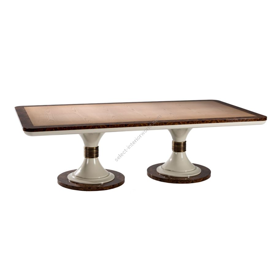 Dining table / High gloss and Satin wood / Brushed bronze details