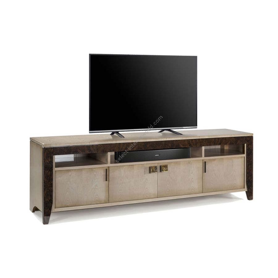 TV Furniture / High gloss and Satin wood / Brushed bronze metal details