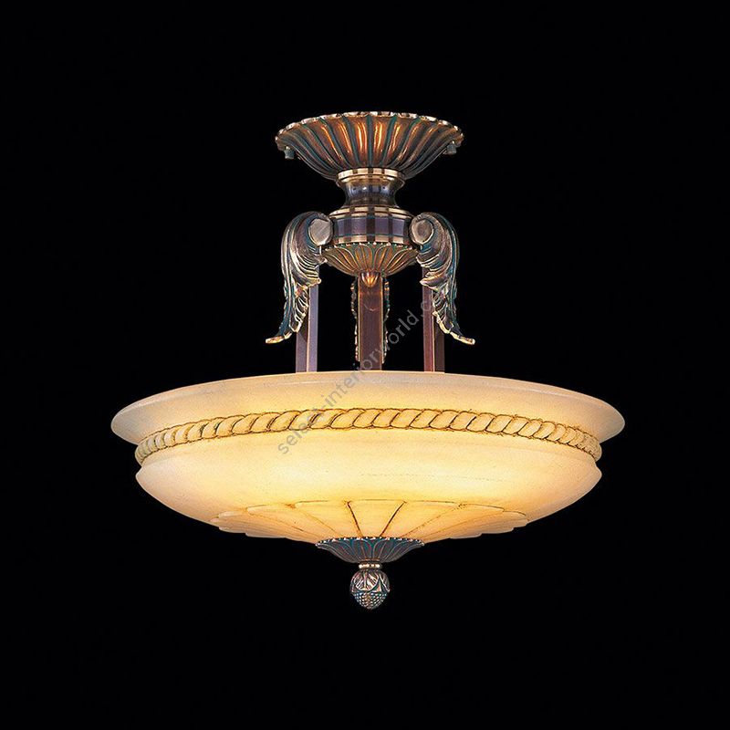 Antique Brass Green Patina Finish / Brandy Alabaster lamp shade