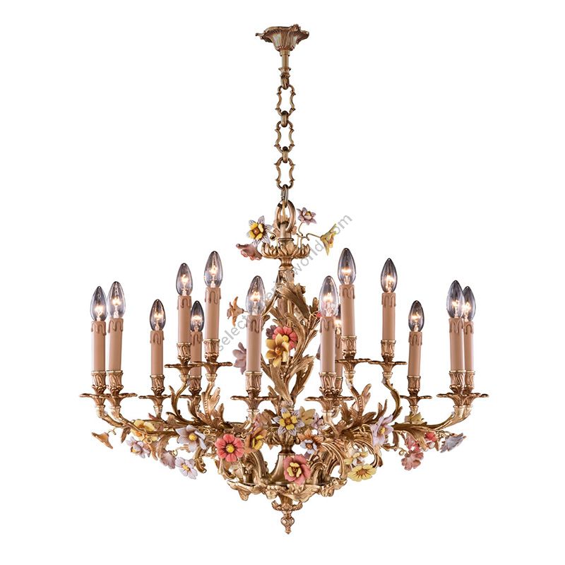 Chandelier / French Gold finish / With ceramics flowers