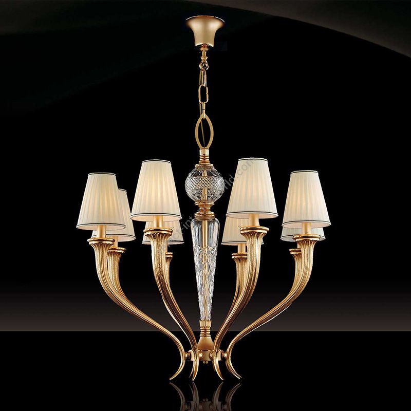 Antique Gold Plated Finish / With White Pleated Lamp Shades