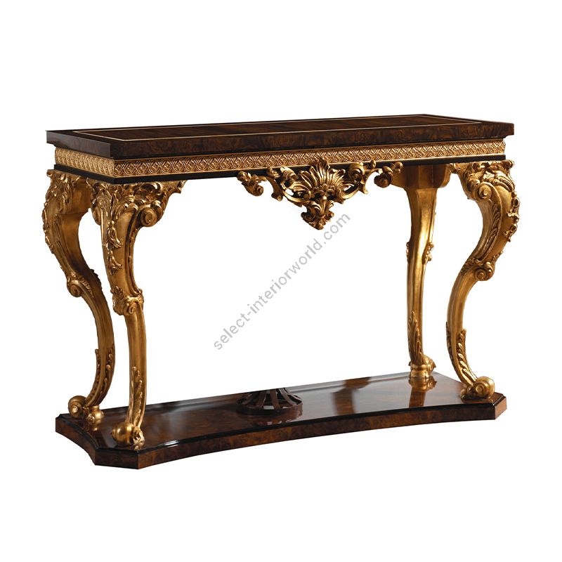 Console table / Walnut, Old Gold Leaf wood / Antique Gold Plated finish
