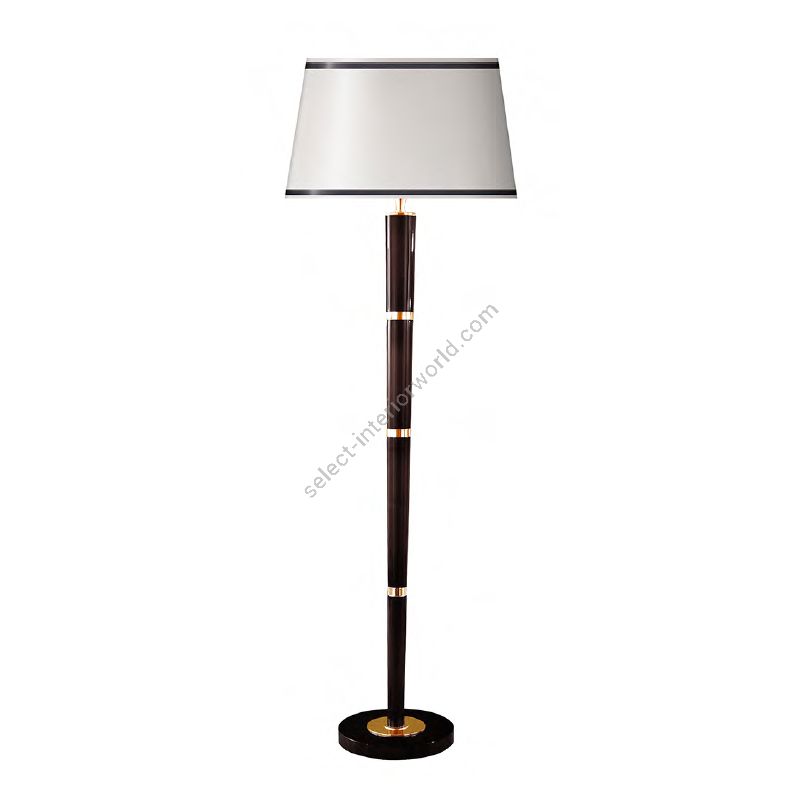 Floor lamp / Polished Brass metal and Shadowed Walnut, High Gloss wood