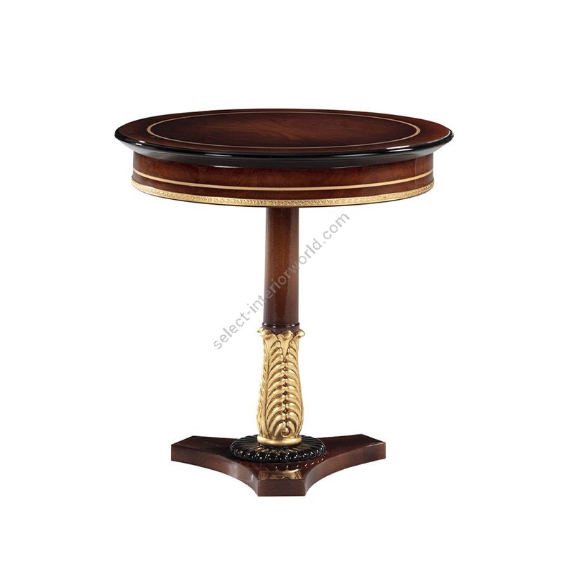 Side table / Hish Gloss, Shadowed American Mahogany wood / Antique Gold Plated finish