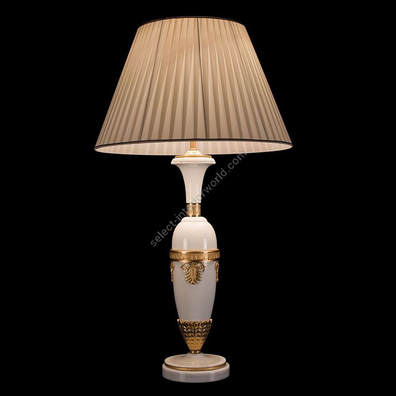 Antique Gold Plated and Balmoral finish / White Marble leg / With White Pleated lamp shade