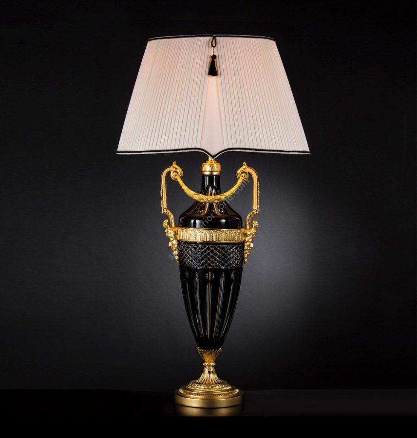 Antique Gold Plated finish / Beige Curb lamp shade / With Black Crystal leg