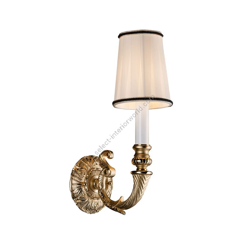 Wall bracket /  Antique Gold Plated finish / Beige pleated lampshade