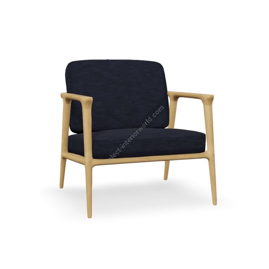 Lounge chair / Oak Stained White Wash finish / Indigo (Denim) upholstery