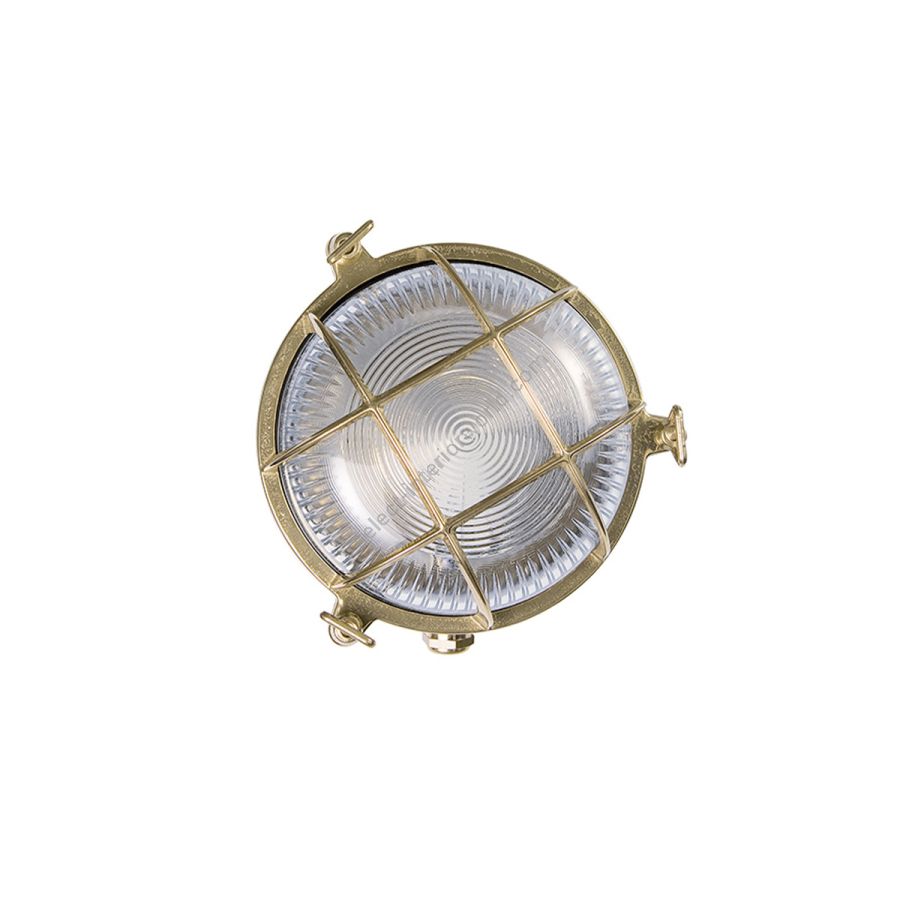 Round Sea & Industrial Wall Lamp / Natural brass finish / Transparent glass