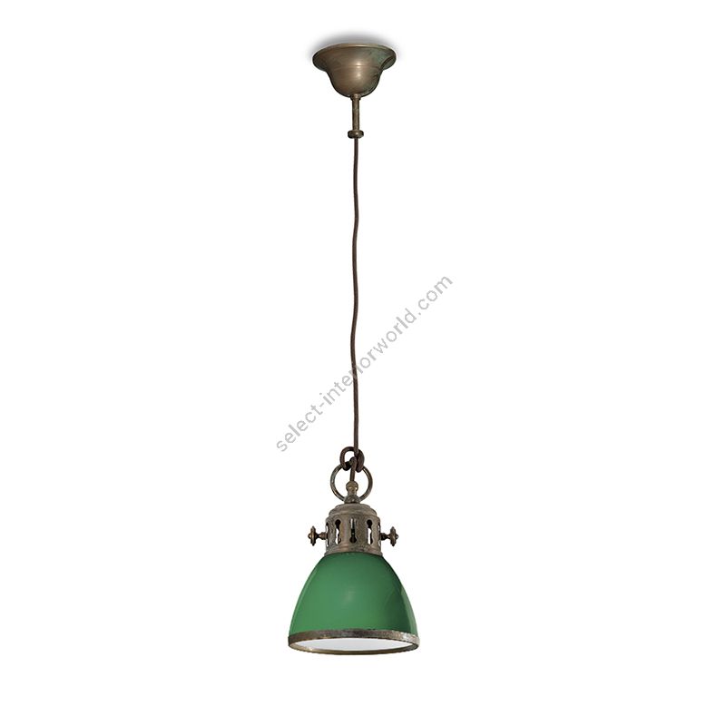 Pendant lamp / Aged brass finish / Green glass