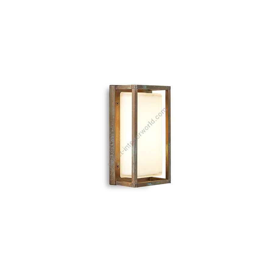 Outdoor rectangular wall lamp / Aged brass finish / Opal glass