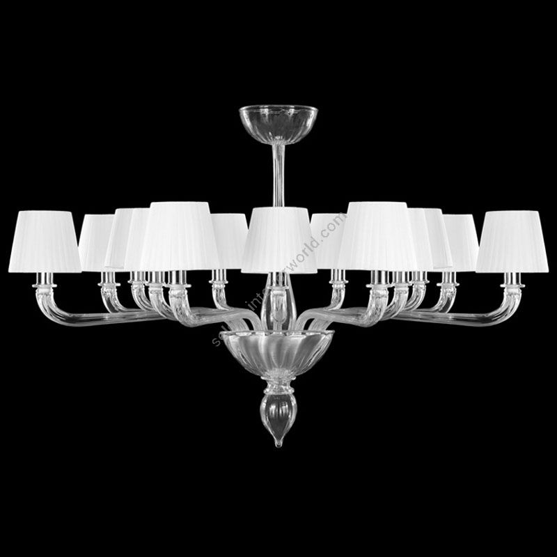 Nickel Finish / Clear Glass / White Lampshades / 14 lights (cm.: 70 x 100 x 100 / inch.: 27.55" x 39.37" x 39.37")