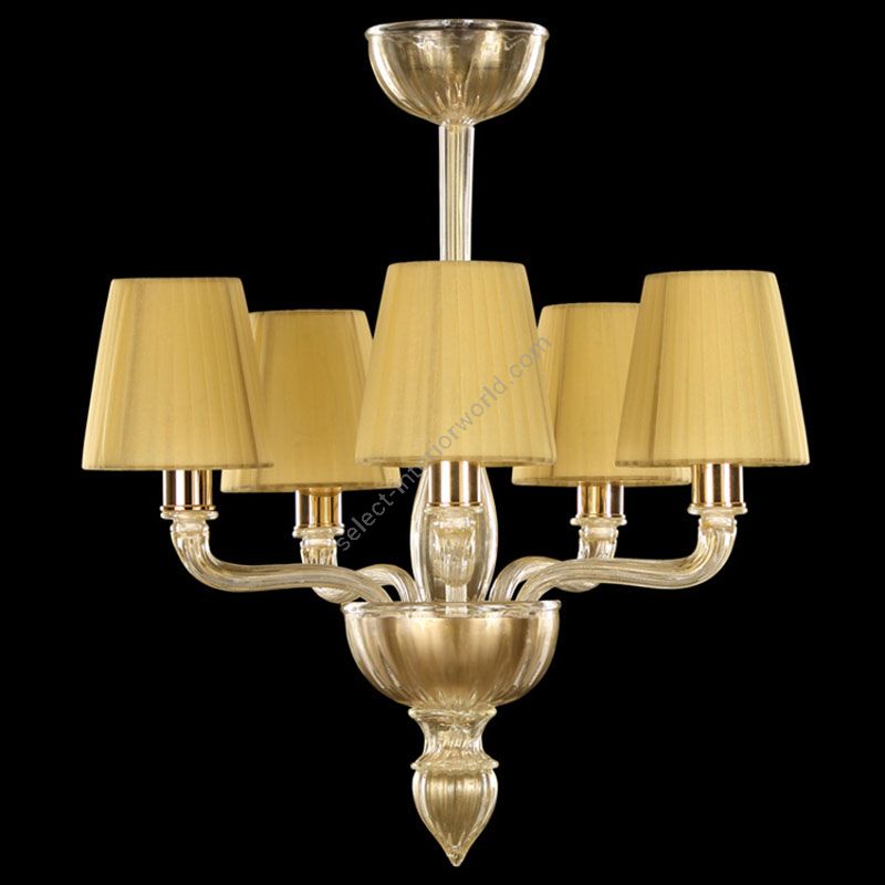 Gold Finish / Gold Glass / Amber Lampshades / 5 lights (cm.: 55 x 45 x 45 / inch.: 21.65" x 17.71" x 17.71")