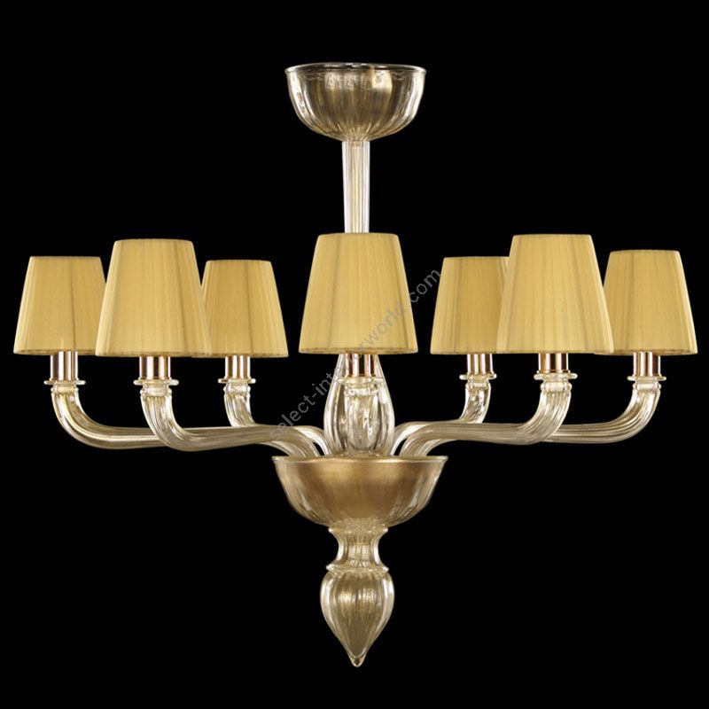 Gold Finish / Gold Glass / Amber Lampshades / 7 lights (cm.: 65 x 80 x 80 / inch.: 25.59" x 31.49" x 31.49")
