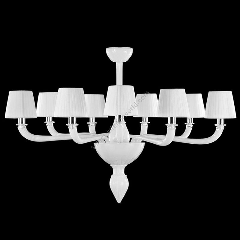 Nickel Finish / White Glass / White Lampshades / 9 lights (cm.: 70 x 110 x 110 / inch.: 27.55" x 43.30" x 43.30")