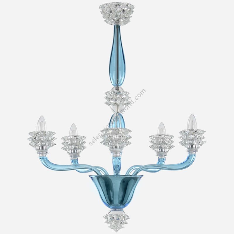 Sky blue with Clear Glass / 5 lights (cm.: 85 x 70 x 70 / inch.: 33.46" x 27.55" x 27.55")