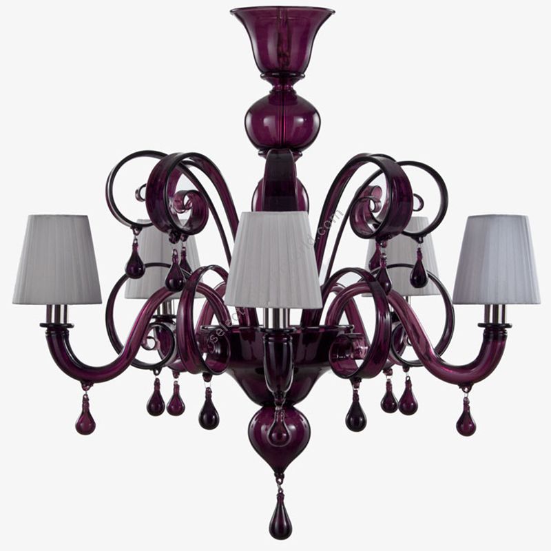 Plum Glass / Light Gray Lampshades / 5 lights