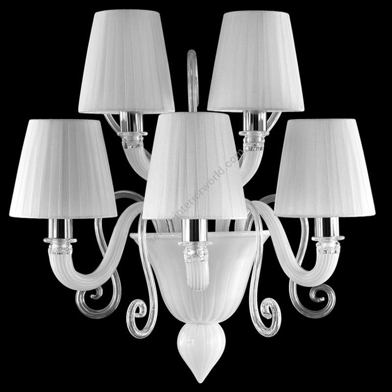 Nickel Finish / White with Clear Glass / White Lampshades