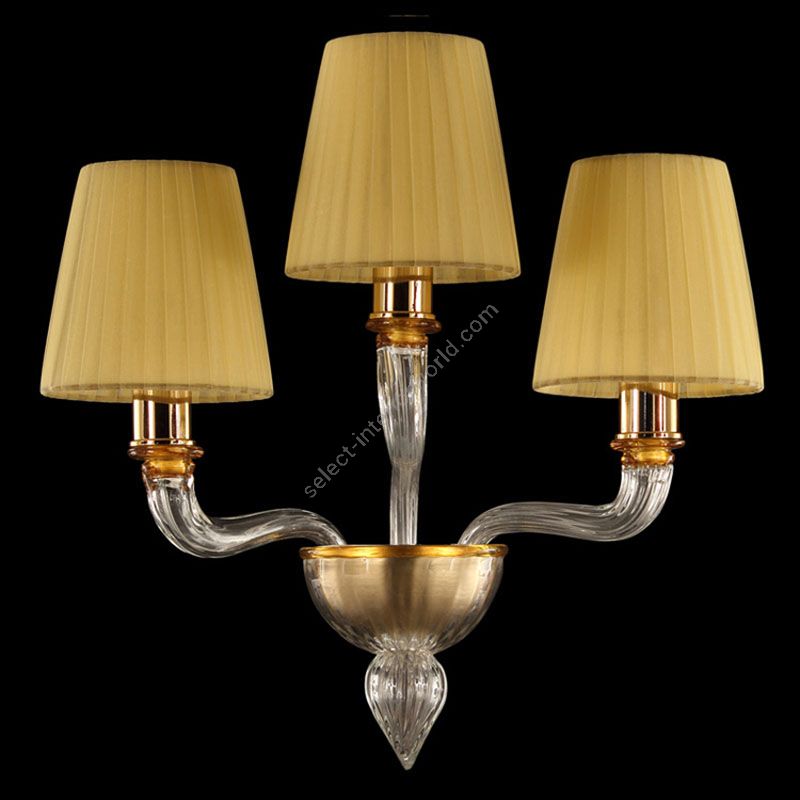 Gold Finish / Clear Amber Glass / Amber Lampshades / 3 lights (cm.: 40 x 40 x 40 / inch.: 15.75" x 15.75" x 15.75")