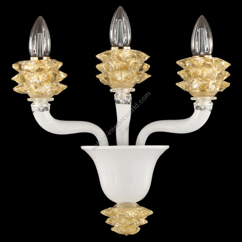 White Clear and Gold Glass / 3 lights (cm.: 35 x 30 x 35 / inch.: 13.77" x 11.81" x 13.77")