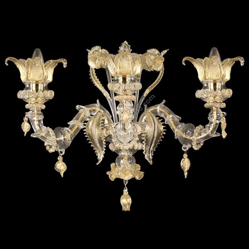 Clear with Gold Glass / 3 lights (cm.: 40 x 50 x 40 / inch.: 15.75" x 19.69" x 15.75")