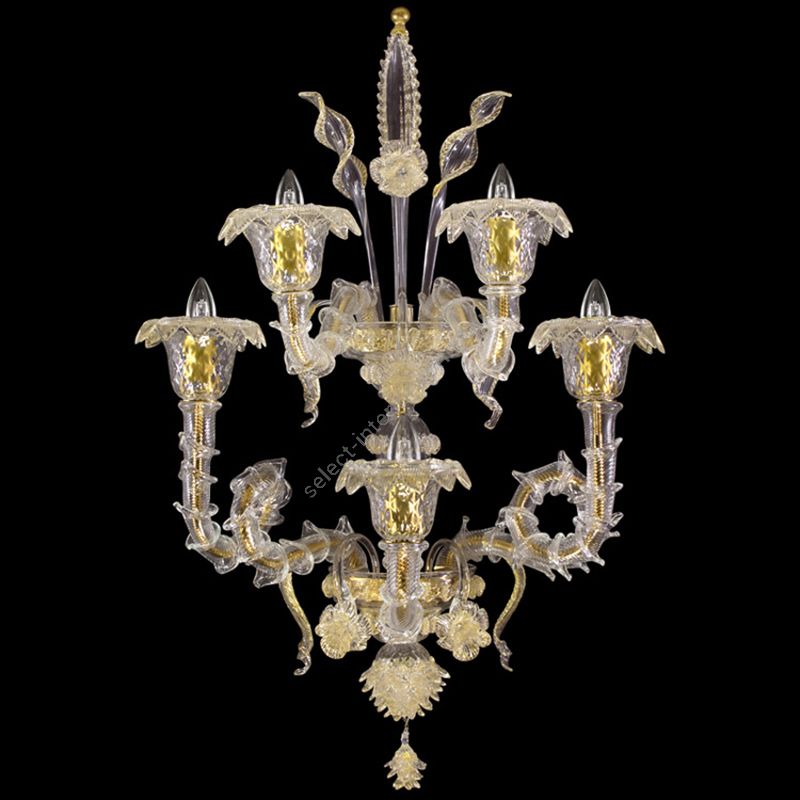 Clear with Gold Glass / 5 lights (cm.: 85 x 55 x 85 / inch.: 33.5" x 21.7" x 33.5")