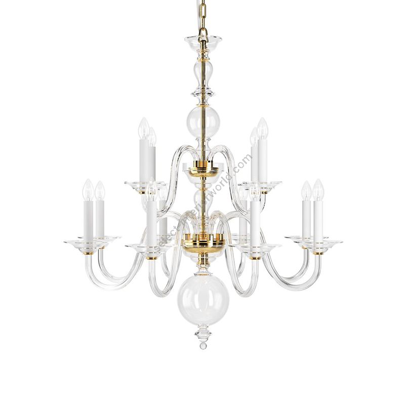 Luxurious and Elegant Chandelier / Historic Design / 24k Gold Plated metal with Crystal glass