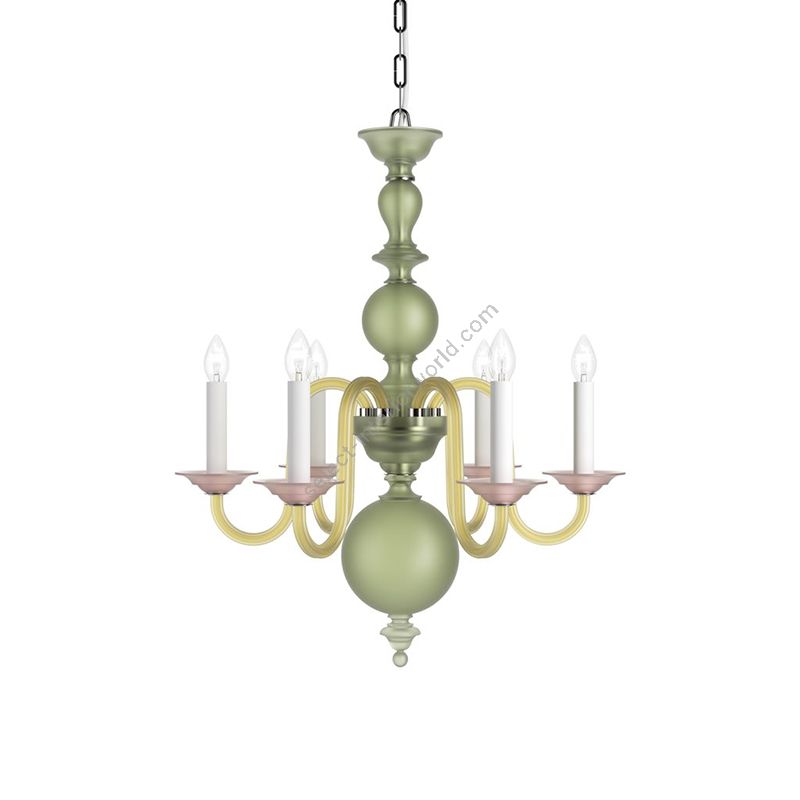 Chrome Finish / Green Frosted, Amber Frosted and Rose Frosted color of Glass / 6 lights (cm.: H 76 x W 62 / inch.: H 29.9" x W 24.4")