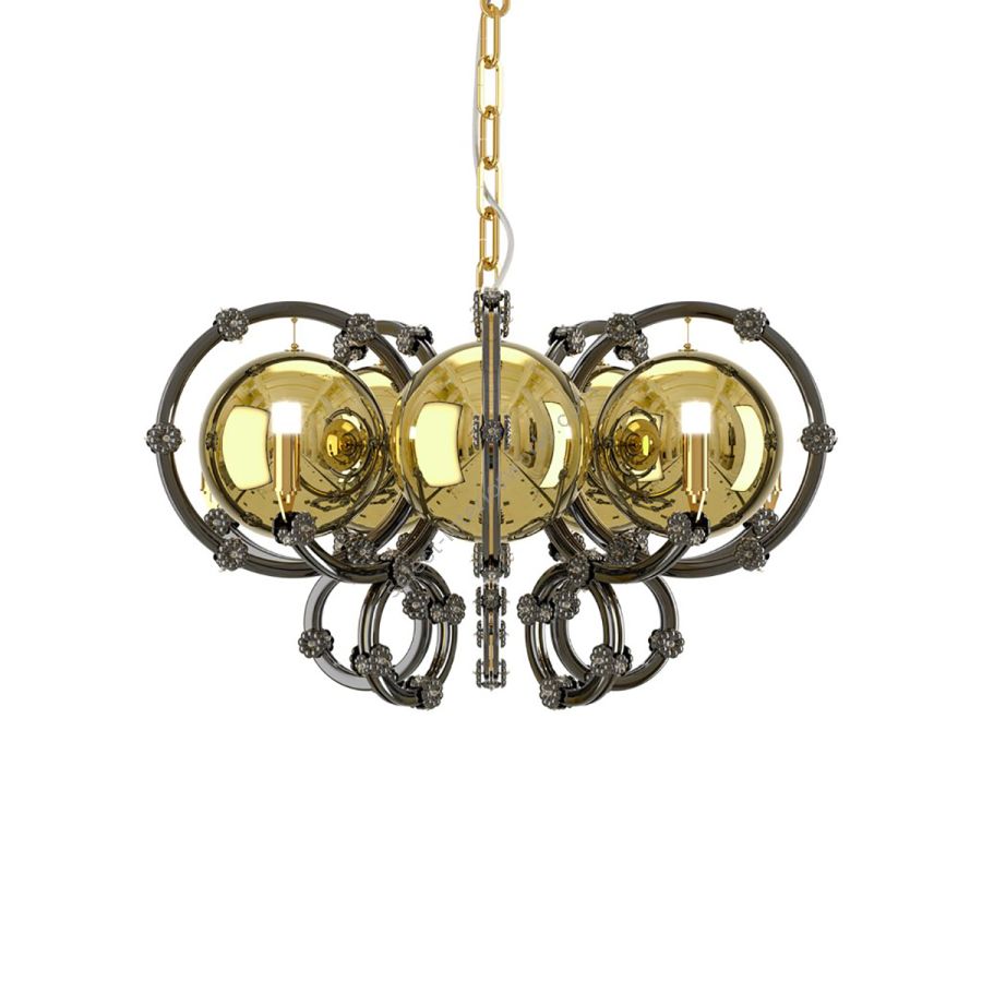 Small Chandelier / Gold finish (Black glass with Gold spheres)