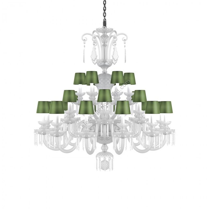 Chandelier / Green Silk lampshades / Size - cm.: H 131 x W 123 / inch.: H 51.5" x W 48.4" (L)