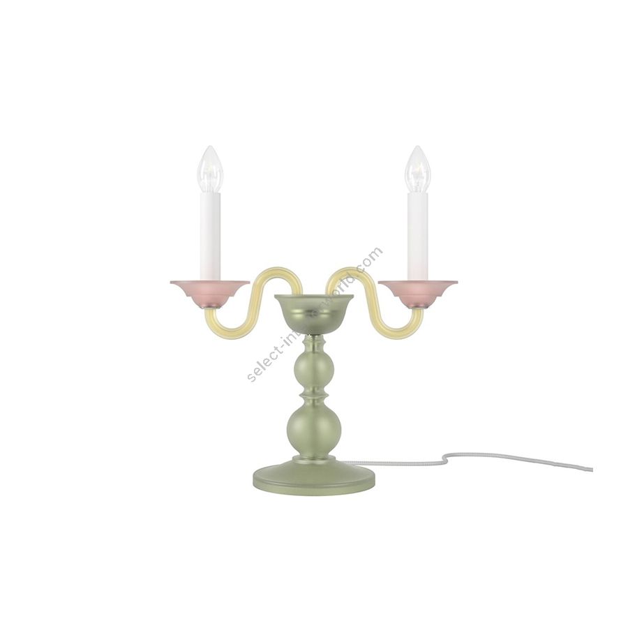 Luxurious and Elegant Table Lamp, Two Candles / Green Frosted and Rose Frosted glass colour
