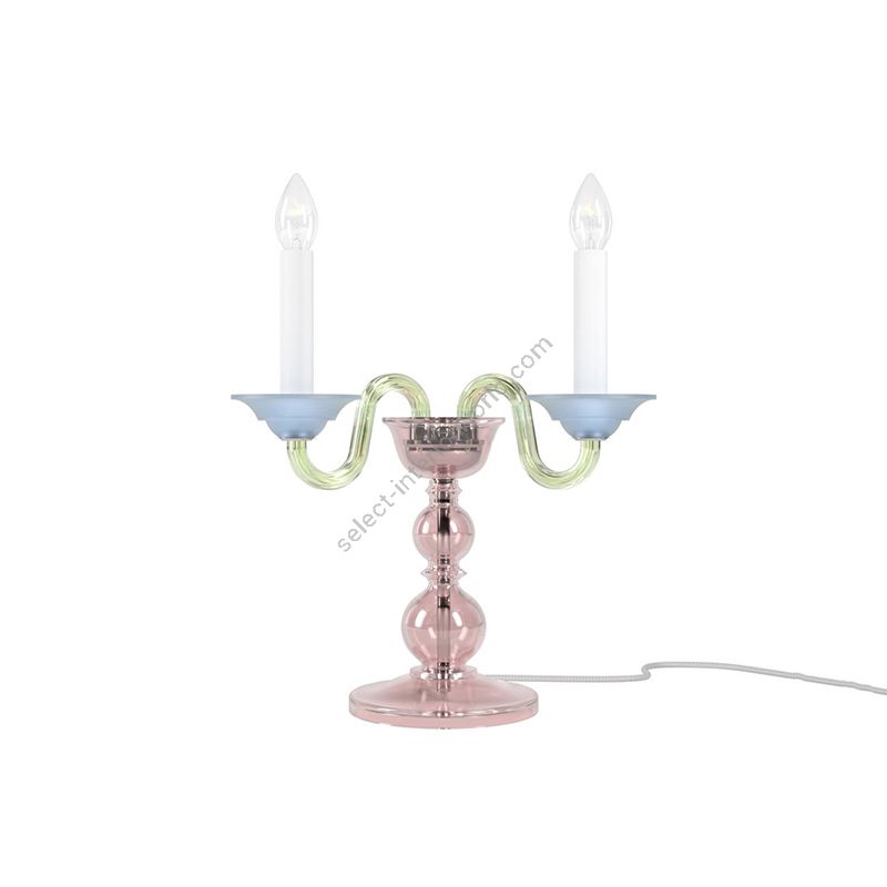 Luxurious and Elegant Table Lamp, Two Candles / Light Rose and Light Blue Frosted glass colour