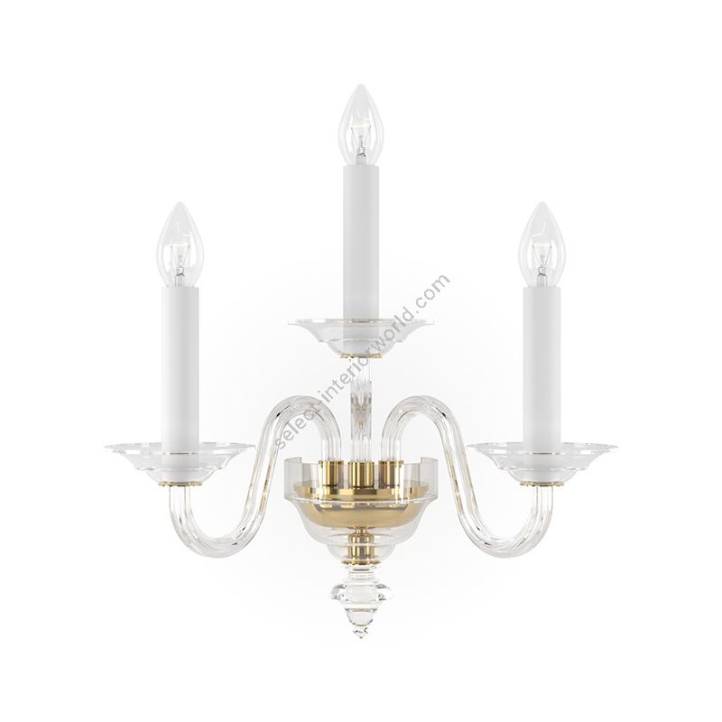 Luxurious and Elegant Wall Lamp, Three Candles / 24k Gold Plated metal with Crystal glass
