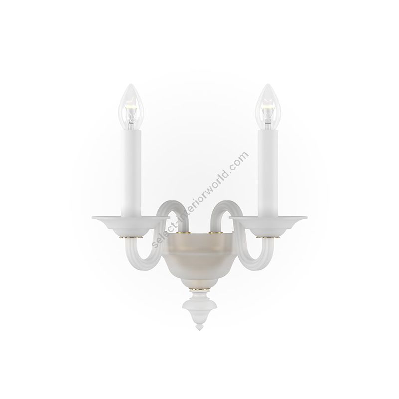 Elegant Wall Sconce Two Candles / Polished Brass metal with Crystal Frosted glass