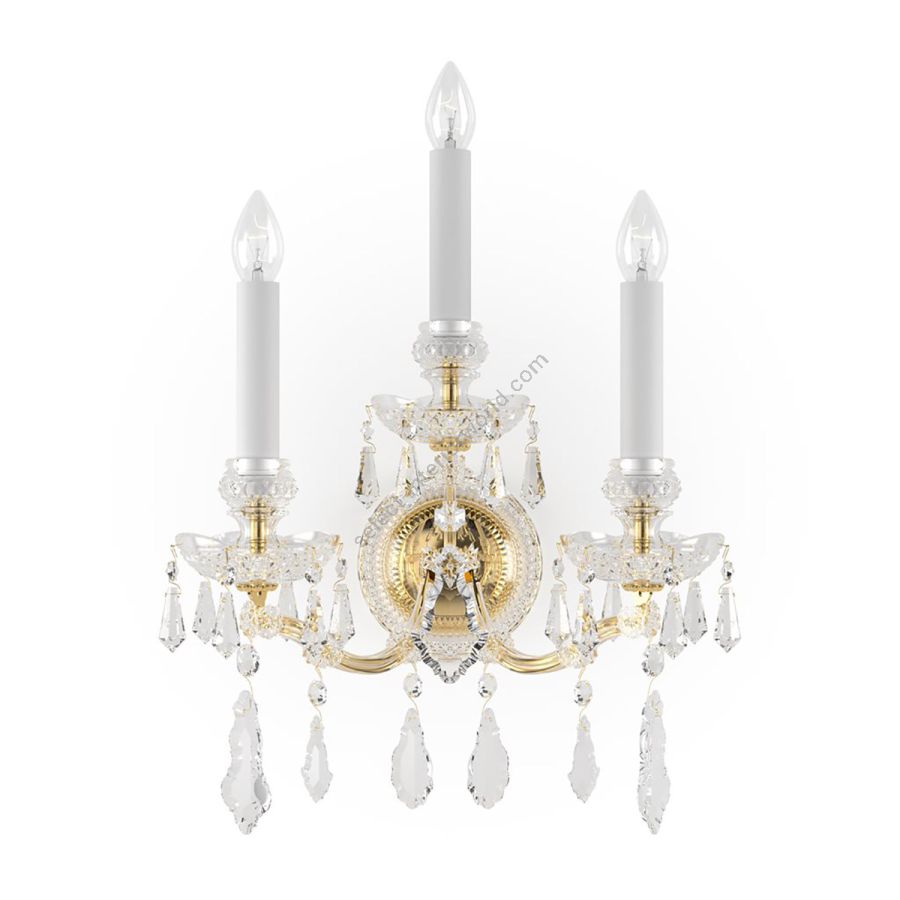 Luxury Historic Wall sconce, Three candles / 24k Gold Plated finish