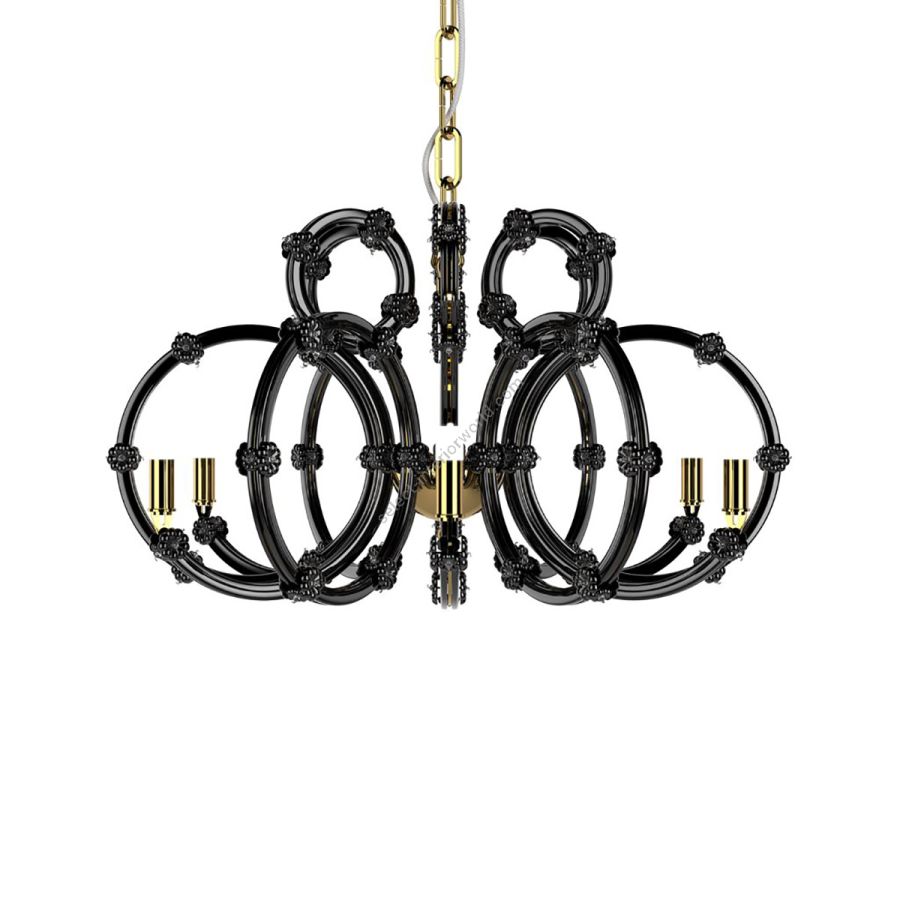 Small Chandelier / Gold metal with Black glass