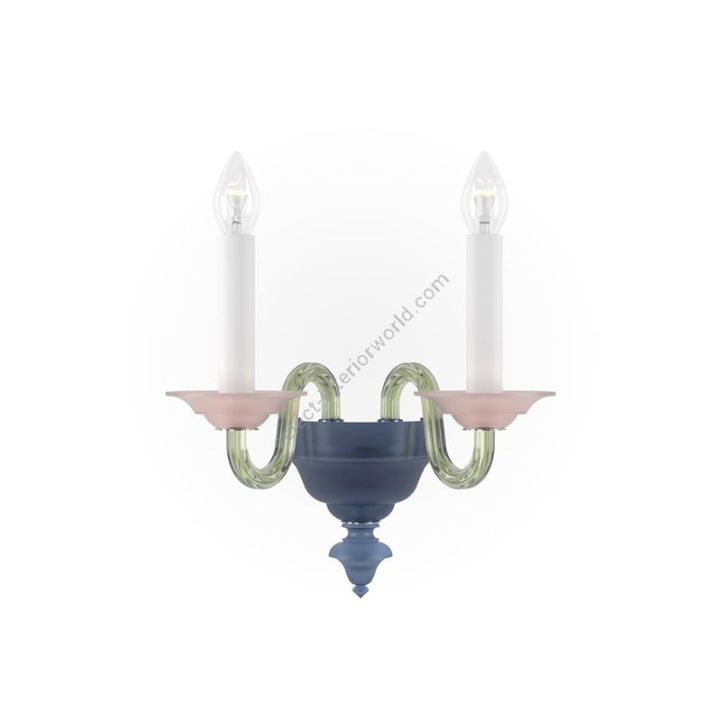Elegant Wall Sconce Two Candles / Chrome metal with Dark Blue, Green and Rose glass