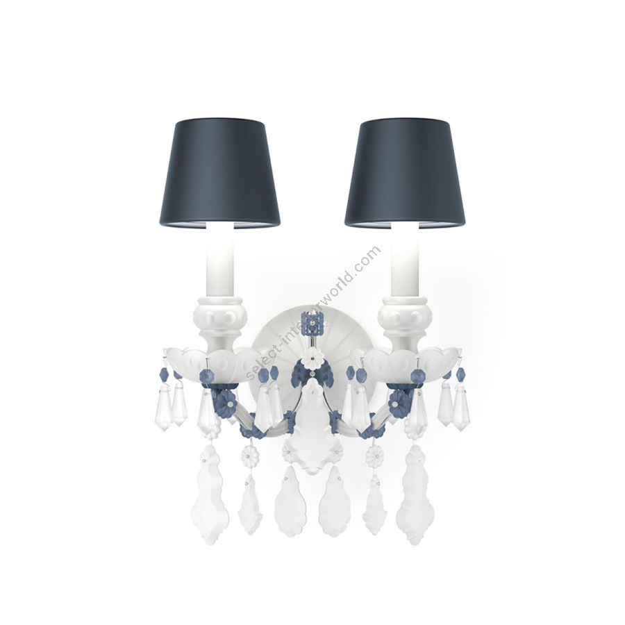 Luxury Wall sconce / Blue Silk lampshades / Blue Matt metal details / Opal White and Blue Frosted glass