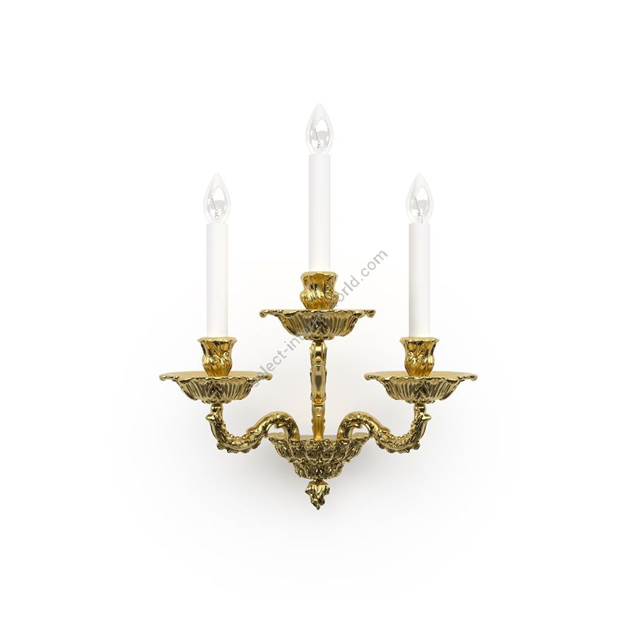 Luxurious Wall Lamp / Historic Design / Polished Brass finish / 3 candles