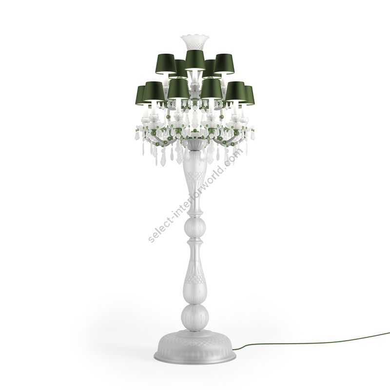 Luxury Floor Lamp / French historic style / Green Silk lampshades / Green Matt metal details / Opal White and Green Frosted glass