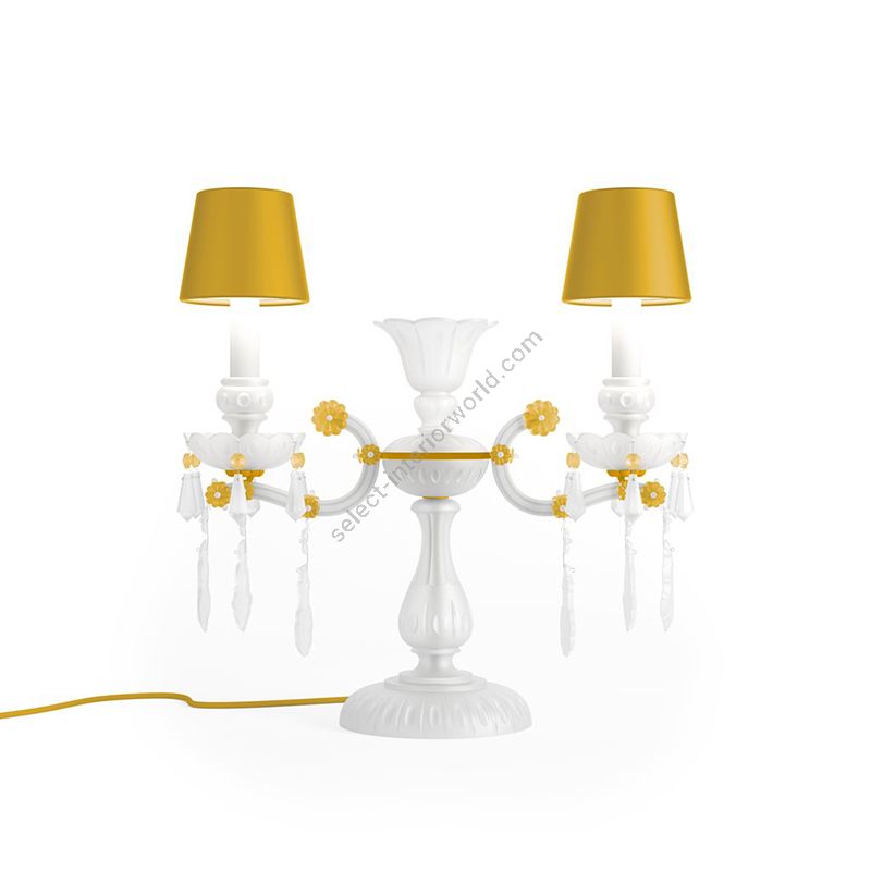 Luxury Table Lamp / Gentle Design / Amber Silk lampshades / Amber Matte metal details / Opal White Frosted glass