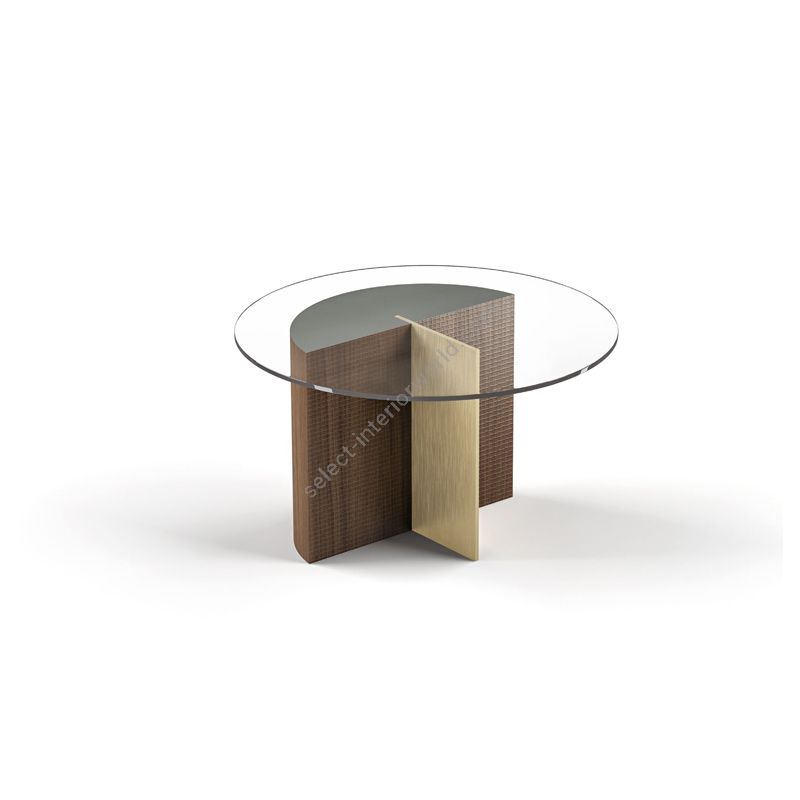 Coffee table / Wood base: CANALETTO HAVANA WATERSILK / Metal base: PALLADIO / Top: TRANSPARENT GLASS / Under-top: NCS 7502-Y GLOSS