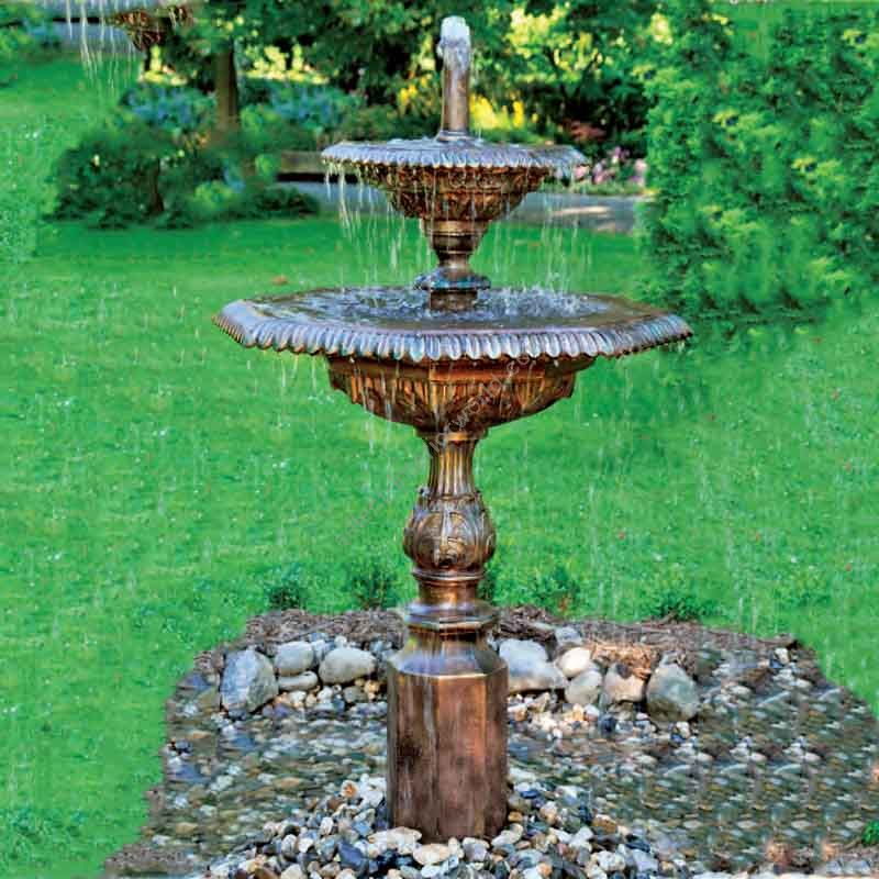 Outdoor ornamental fountain, Two tier garden fountain, Art Deco style,Patina finish