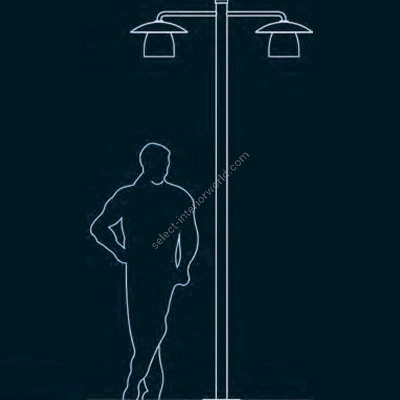 High post lamp, outdoor use, made of metal and glass, Iron nature finish, 2 lights (cm.: H 281 x W 125.5 / inch.: H 110.6" x W 49.4") - drawing