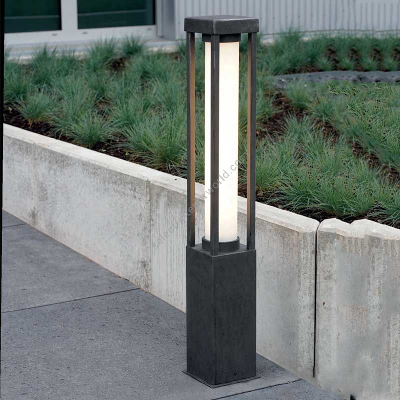 Outdoor post lamp, Contemporary style, made of wrought iron and glass, iron nature finish