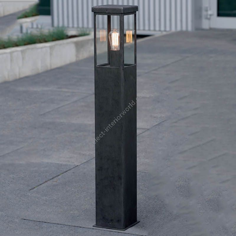 Outdoor post lamp by Robers, sustainable and water-resistant, iron nature finish with clear glass