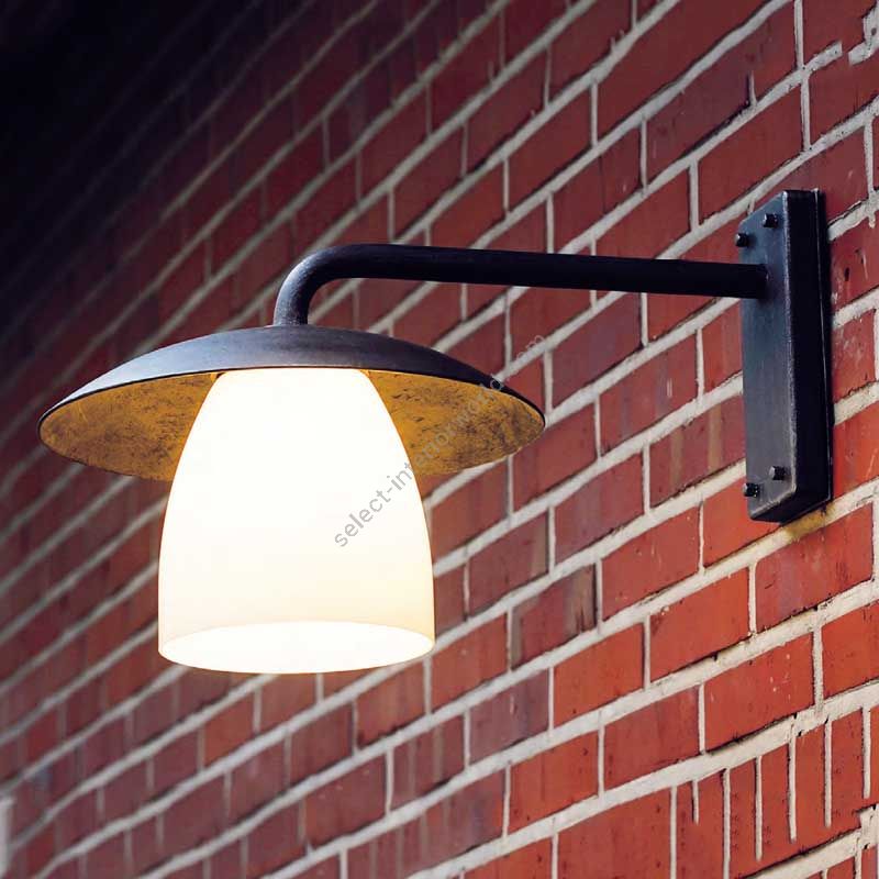 Outdoor wall lamp, made of wrought iron and glass, iron nature finish