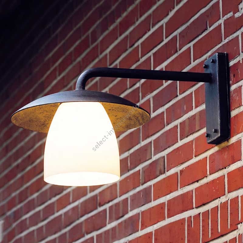 Outdoor wall lamp, made of wrought iron and glass, iron nature finish